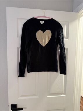 J. Crew Black Long-Sleeve Top with Gold Heart